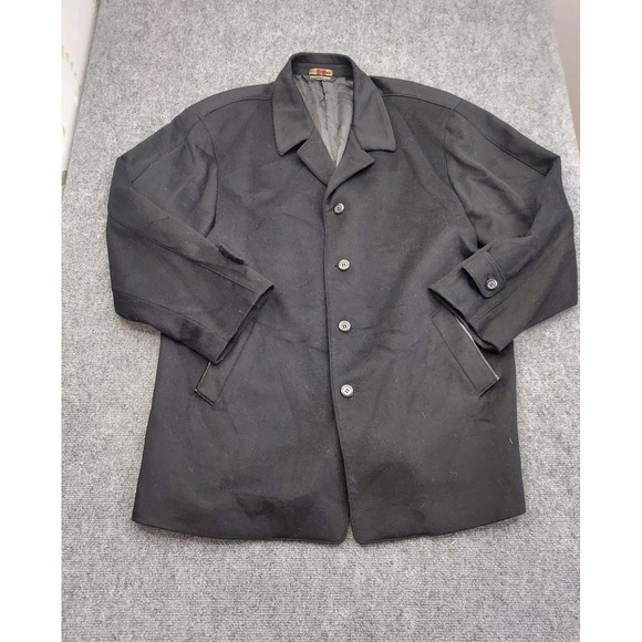 Prontomoda Coat Mens 46L Black Wool Cashmere Blend Topcoat Leather Trim Overcoat